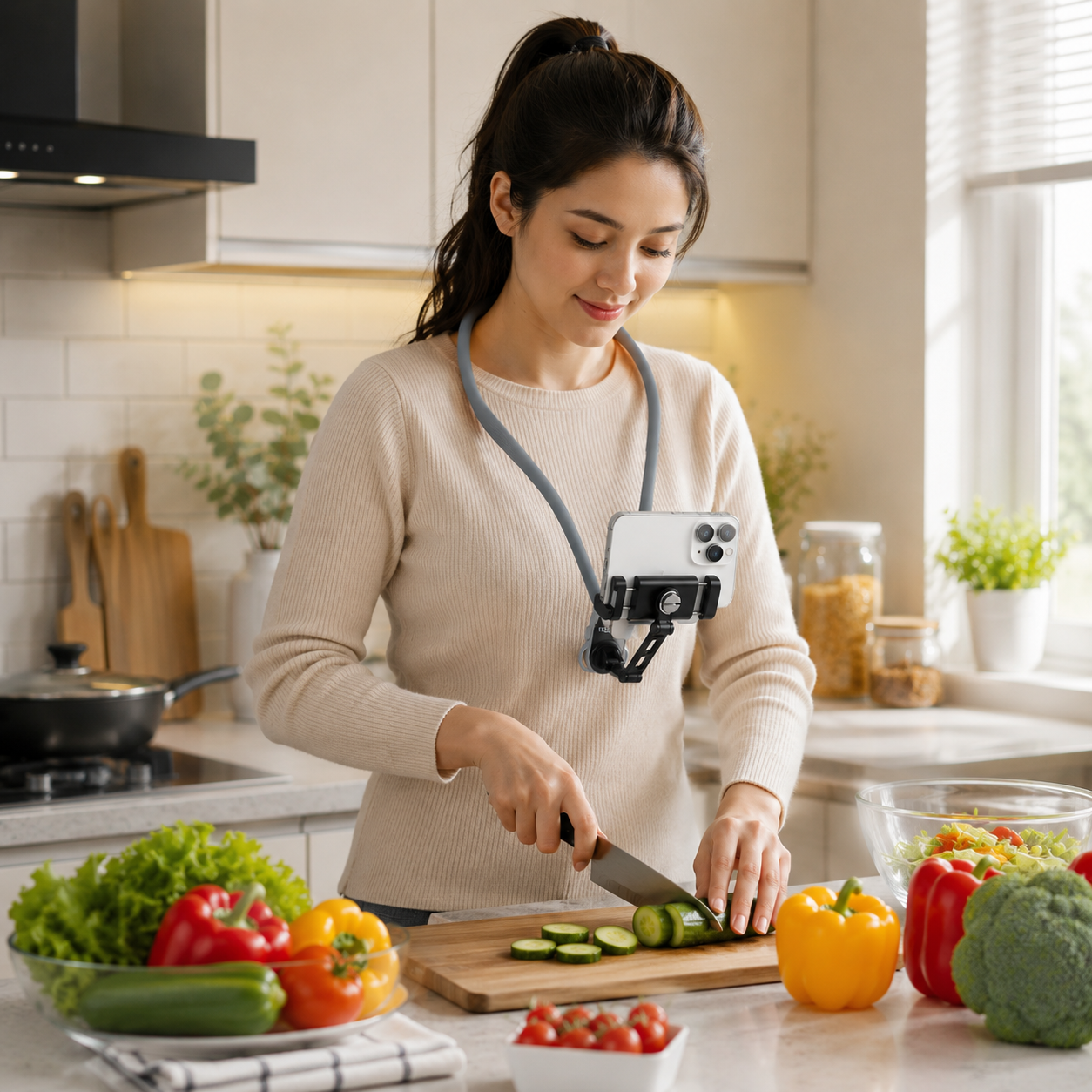 Hands-Free Neck Phone Holder with 360° Rotation