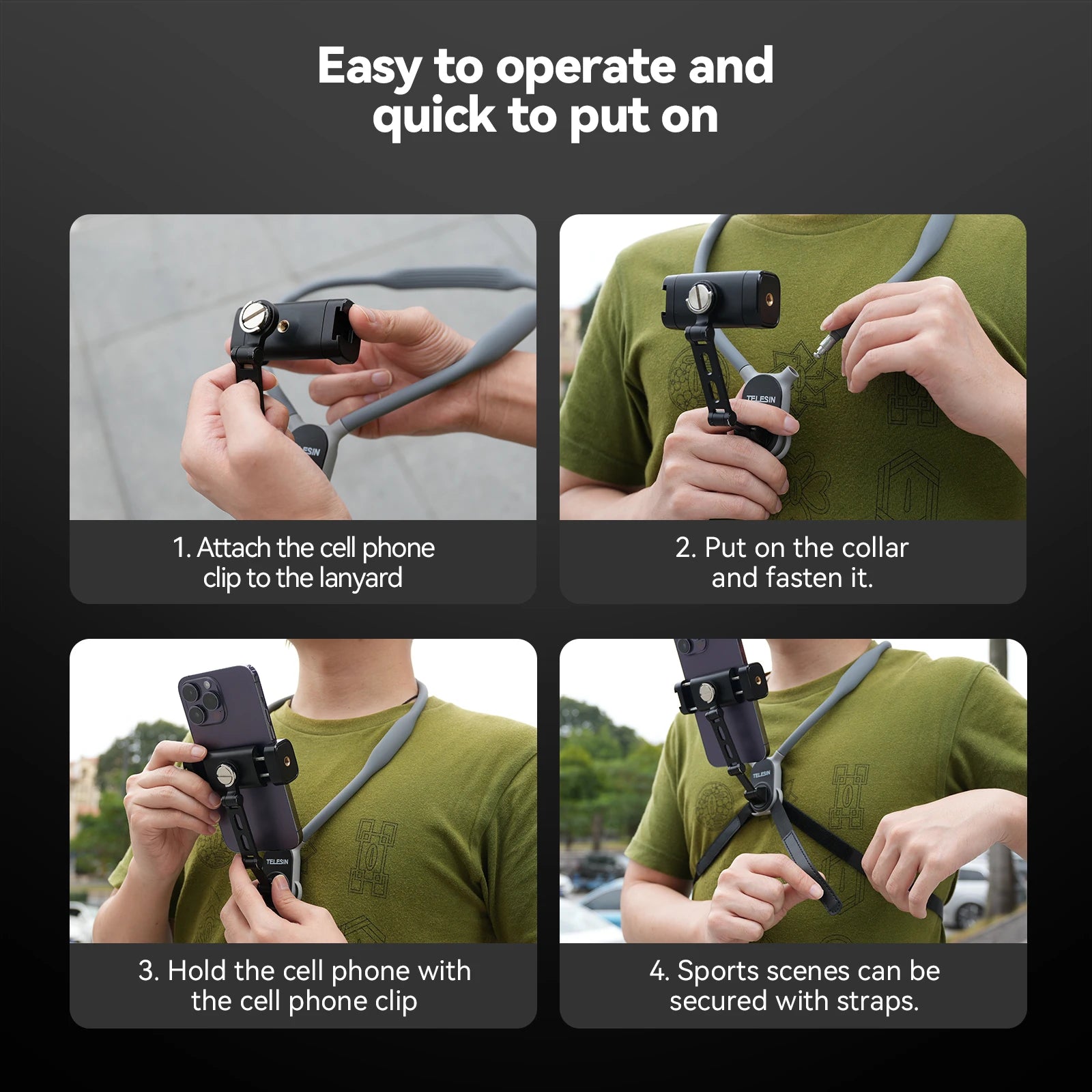 Hands-Free Neck Phone Holder with 360° Rotation