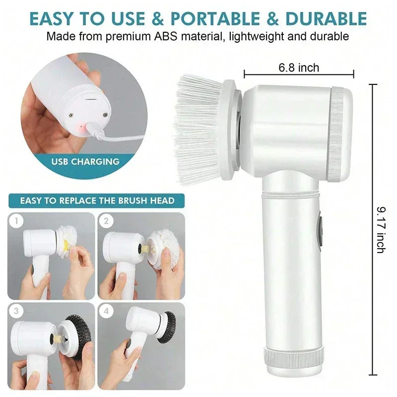 5-in-1 Electric Spin Scrubber with Replaceable Brush Heads