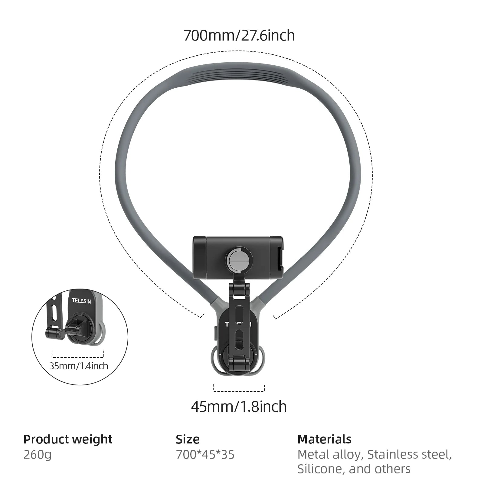 Hands-Free Neck Phone Holder with 360° Rotation