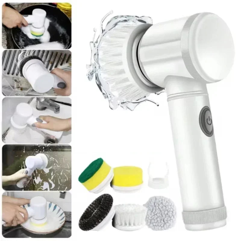 5-in-1 Electric Spin Scrubber with Replaceable Brush Heads