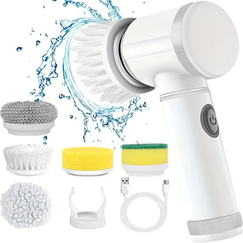 5-in-1 Electric Spin Scrubber with Replaceable Brush Heads