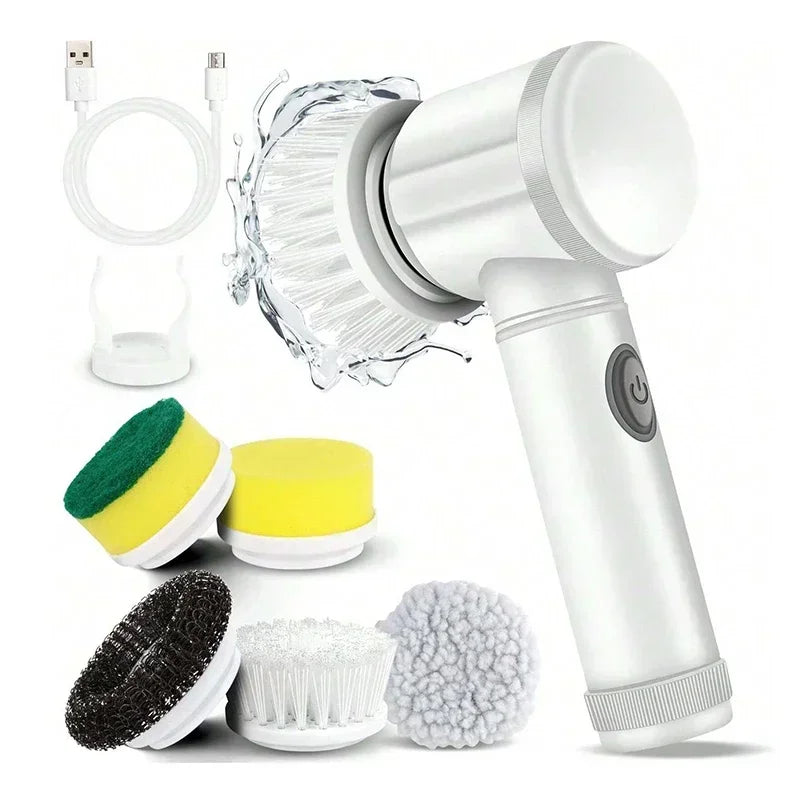 5-in-1 Electric Spin Scrubber with Replaceable Brush Heads