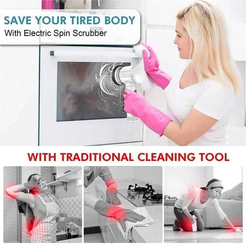 5-in-1 Electric Spin Scrubber with Replaceable Brush Heads