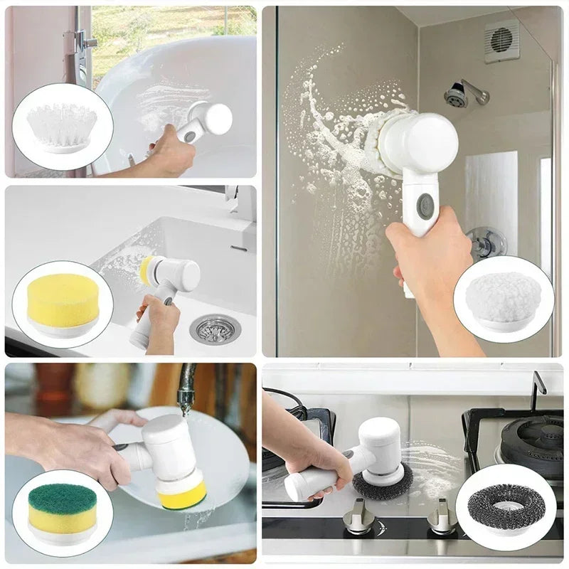 5-in-1 Electric Spin Scrubber with Replaceable Brush Heads