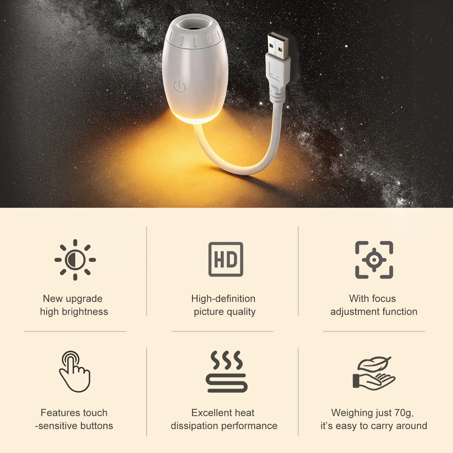 2-in-1 Galaxy Projection Night Light with Manual Focus